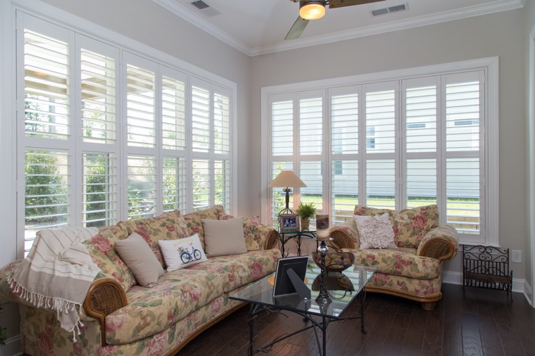 Sunroom with plantation shutters in Salt Lake City.
